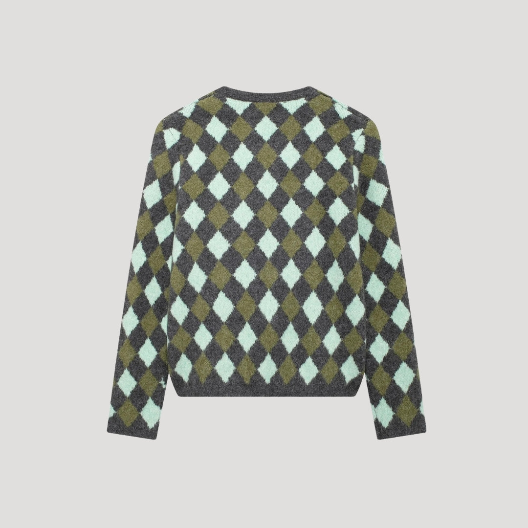 Kofta dam – kort grön stickad med knappar