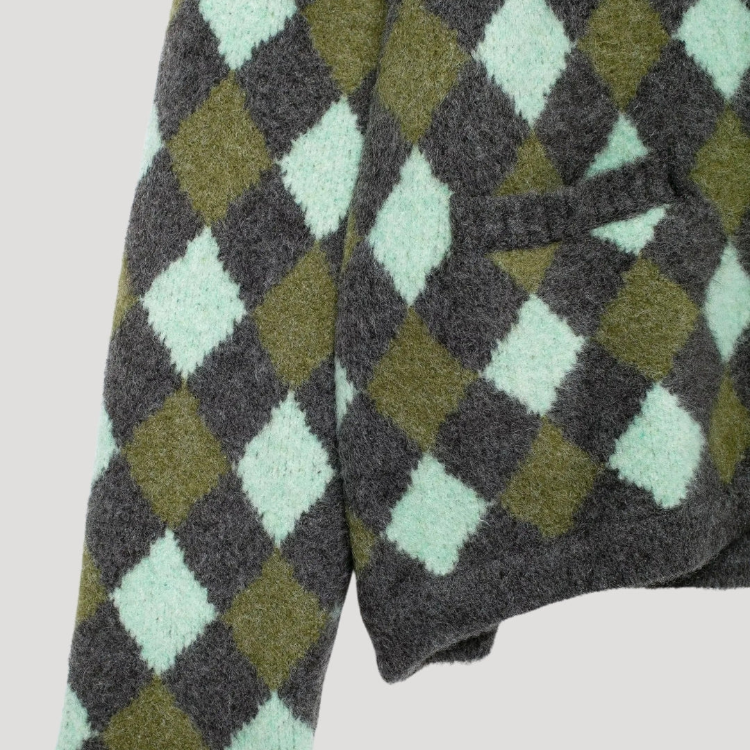 Kofta dam – kort grön stickad med knappar