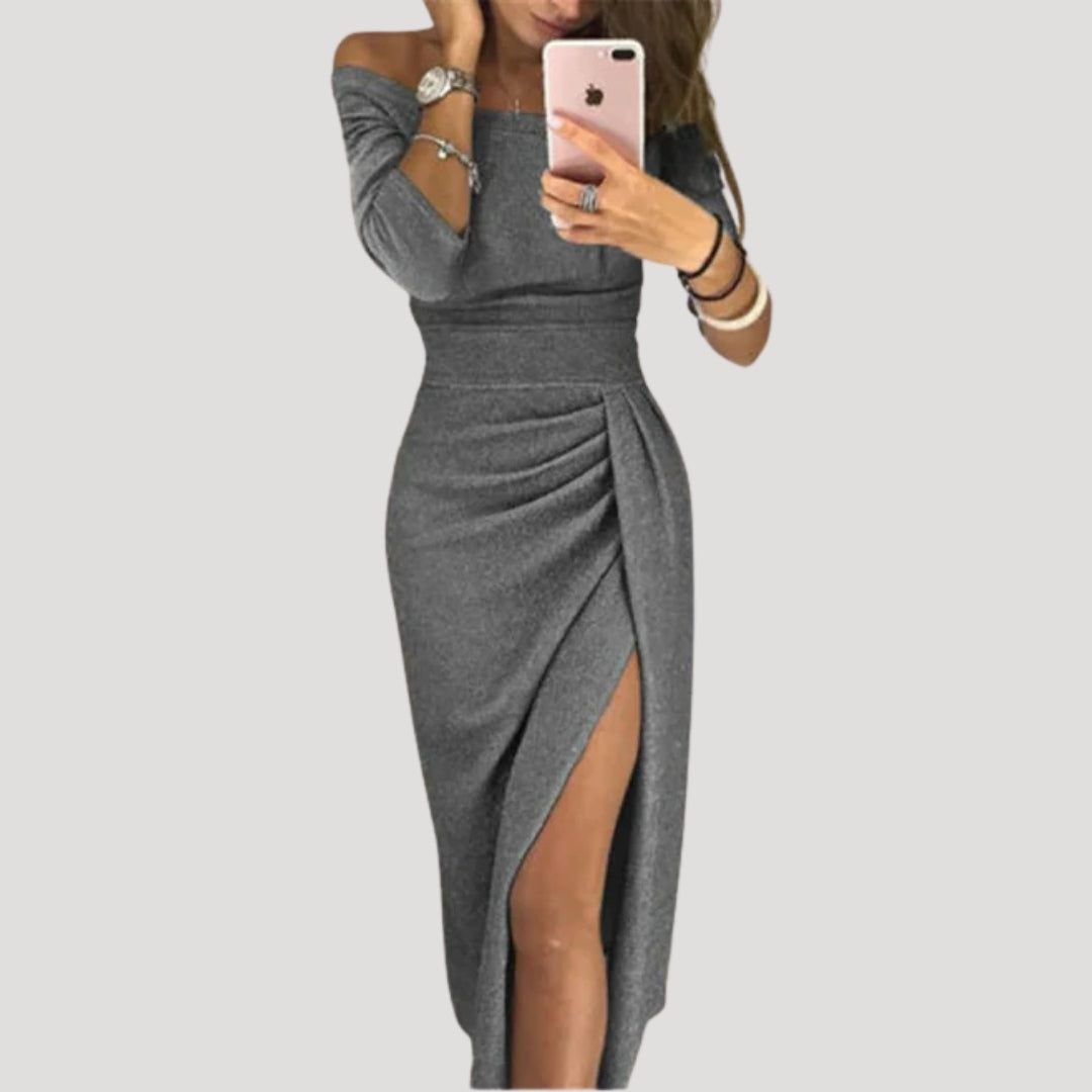 Sommarklänning dam off shoulder midiklänning med slits