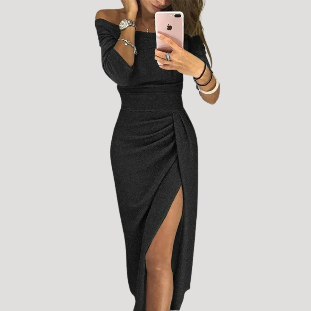 Sommarklänning dam off shoulder midiklänning med slits