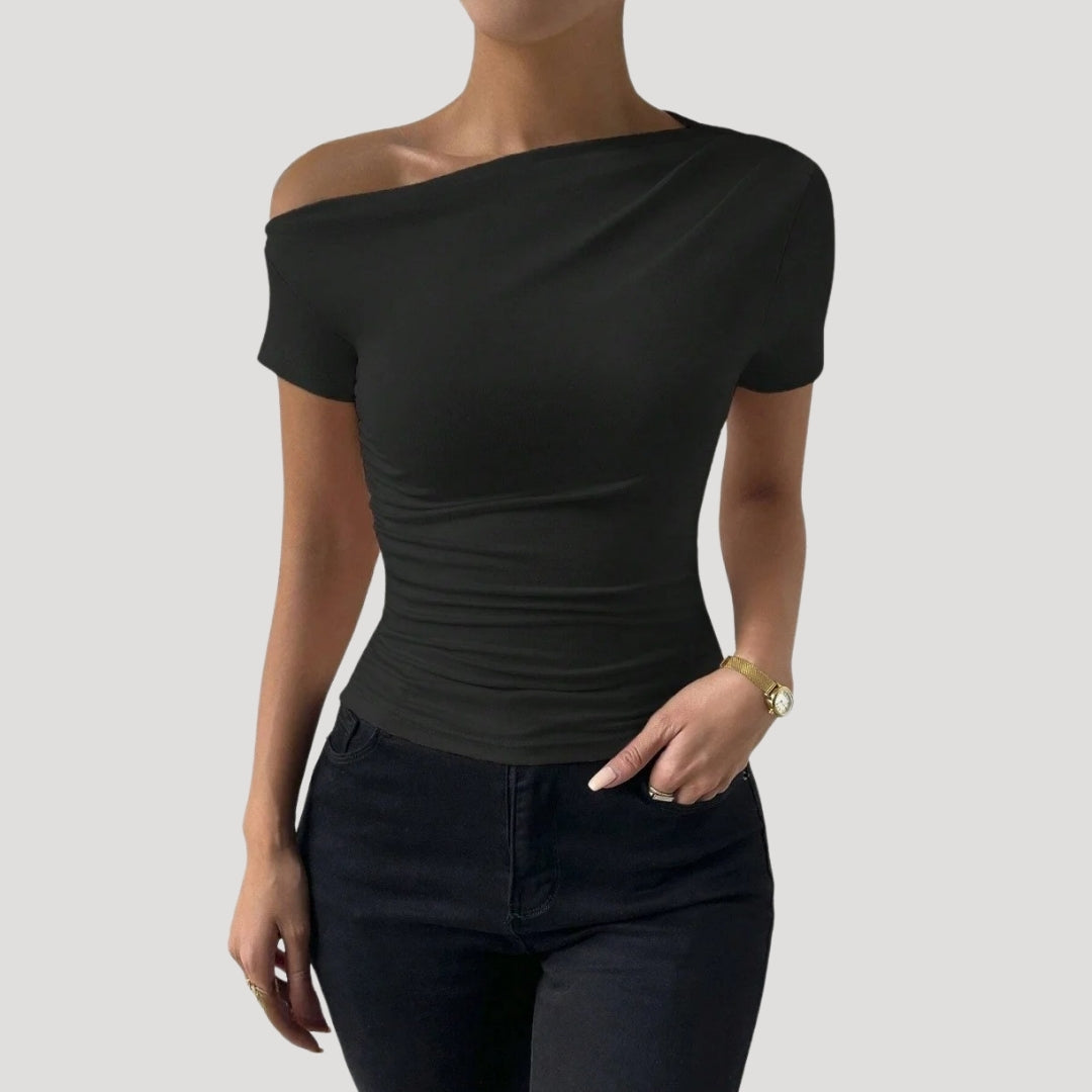 Off shoulder topp dam – figurnära draperad festtopp