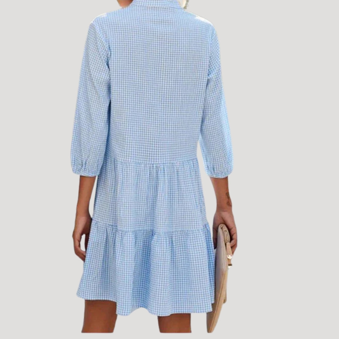 Sommarklänning dam blå skjortklänning med knappar