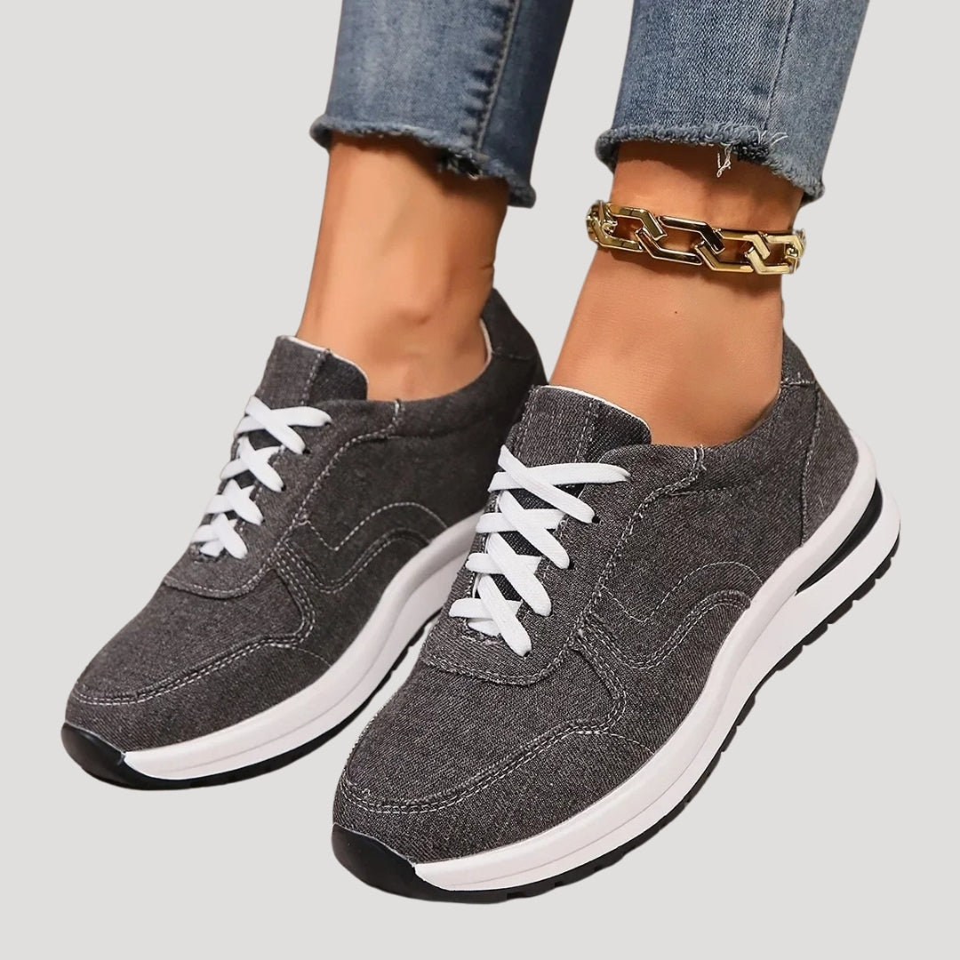 Sneakers dam – denimlook med snörning och dämpning