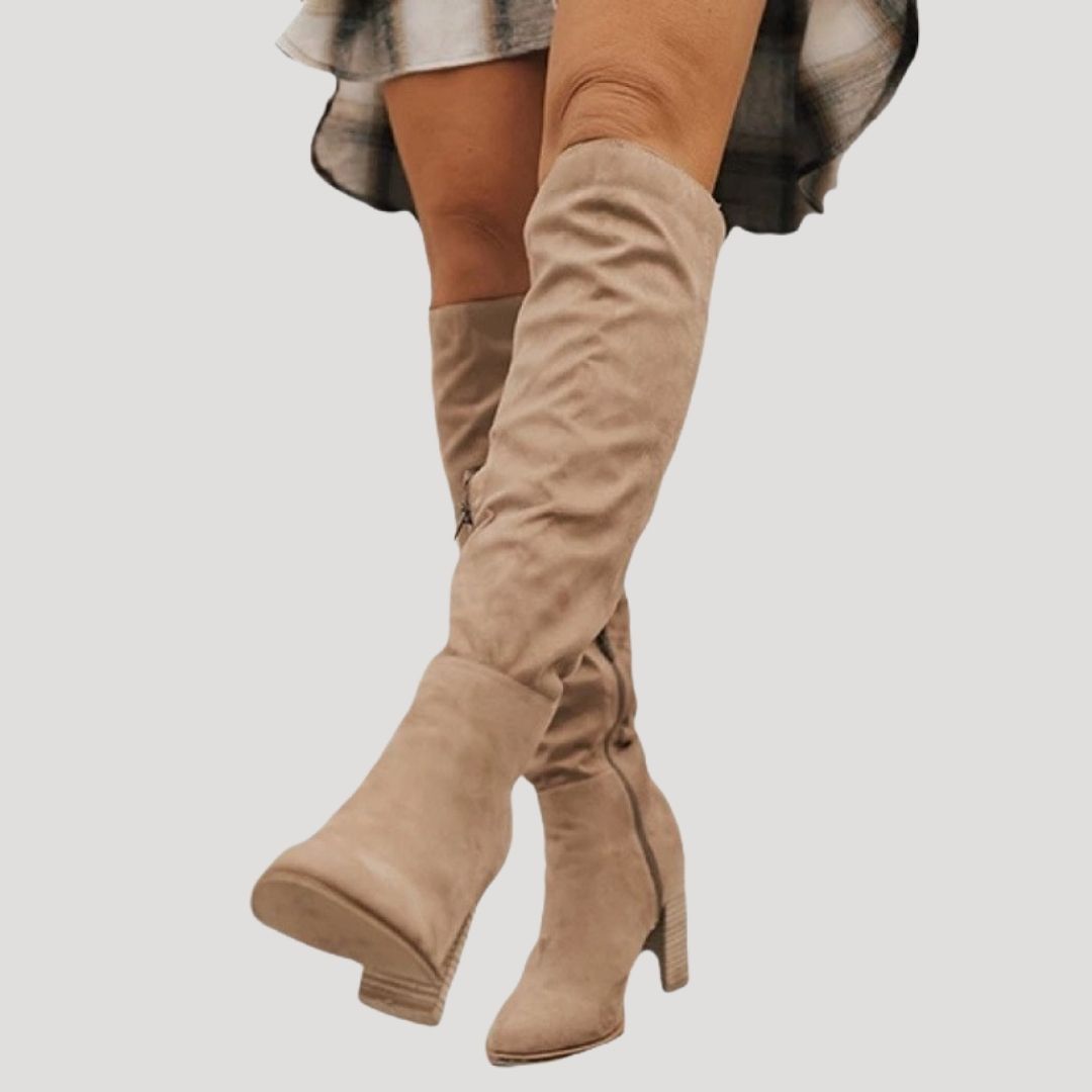 Dam Fodrade Vinterstövlar med Blockhäl i Mocka 1