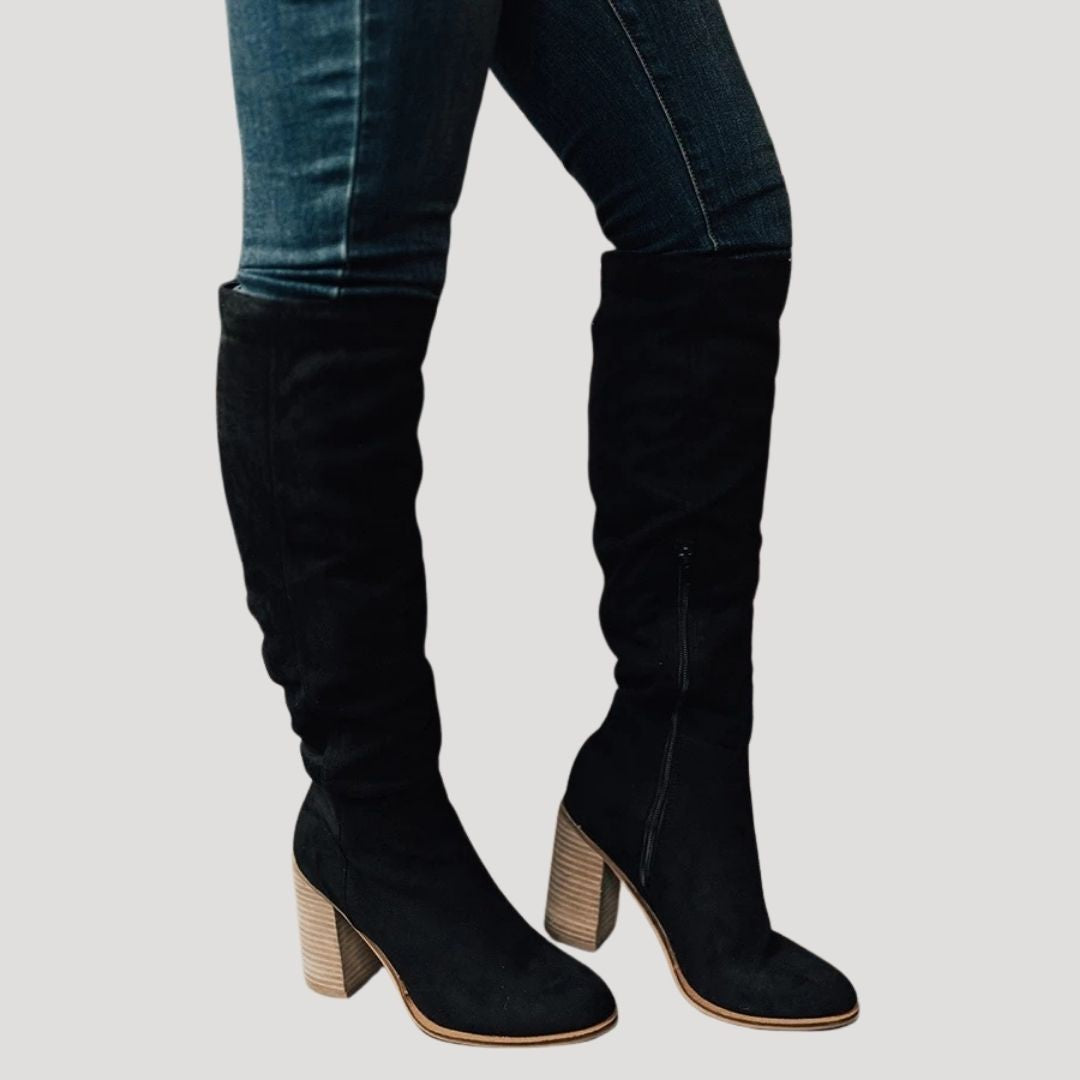 Dam Fodrade Vinterstövlar med Blockhäl i Mocka 2