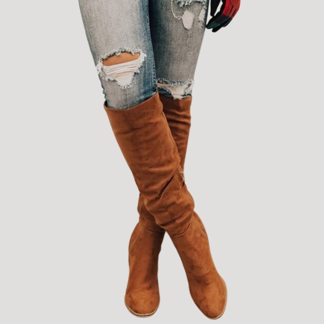 Dam Fodrade Vinterstövlar med Blockhäl i Mocka 3