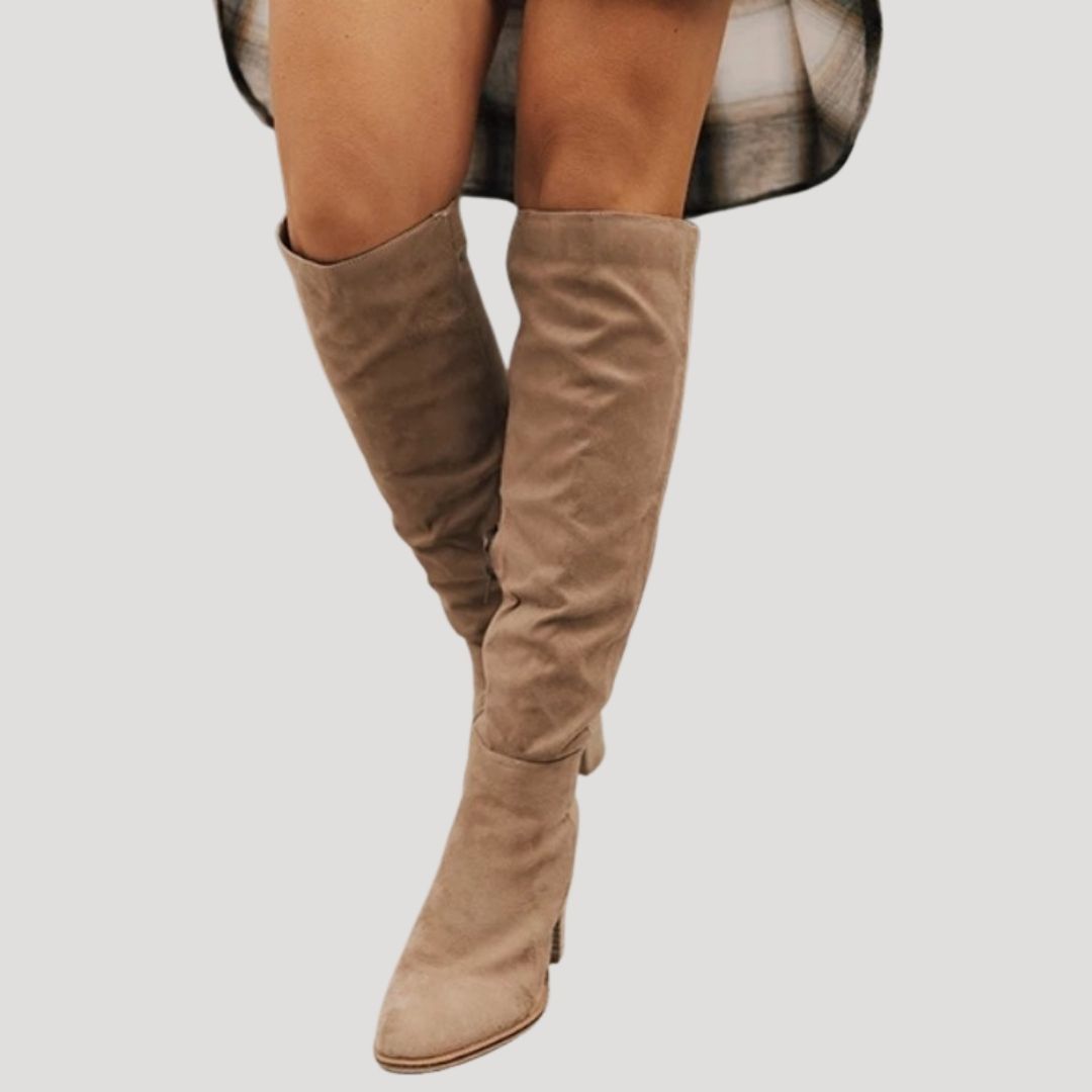 Dam Fodrade Vinterstövlar med Blockhäl i Mocka 4