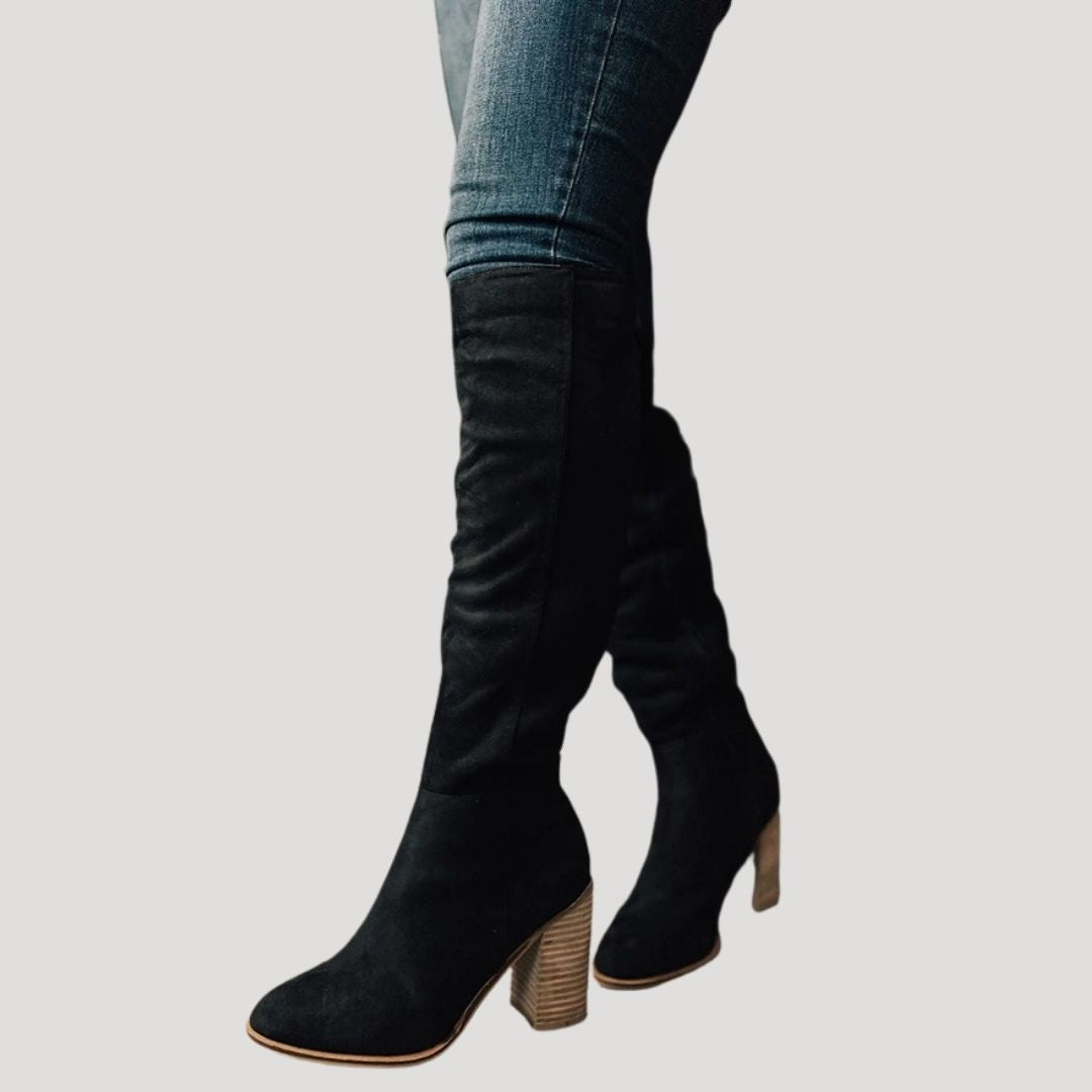 Dam Fodrade Vinterstövlar med Blockhäl i Mocka 5