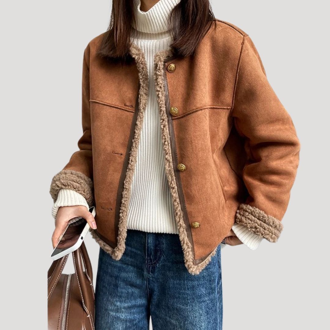 Dam Teddy Vinterjacka med Knappar och Avslappnad Passform 1