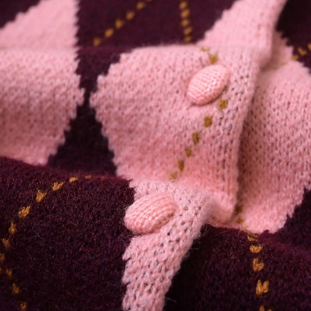 Dam argyle cardigan stickad i rosa för alla tillfällen 3