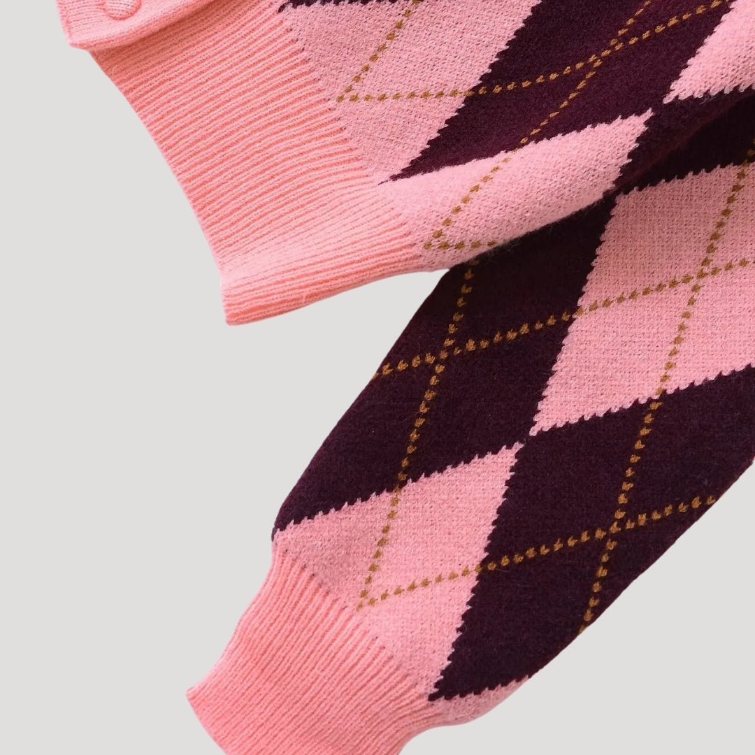 Dam argyle cardigan stickad i rosa för alla tillfällen 4