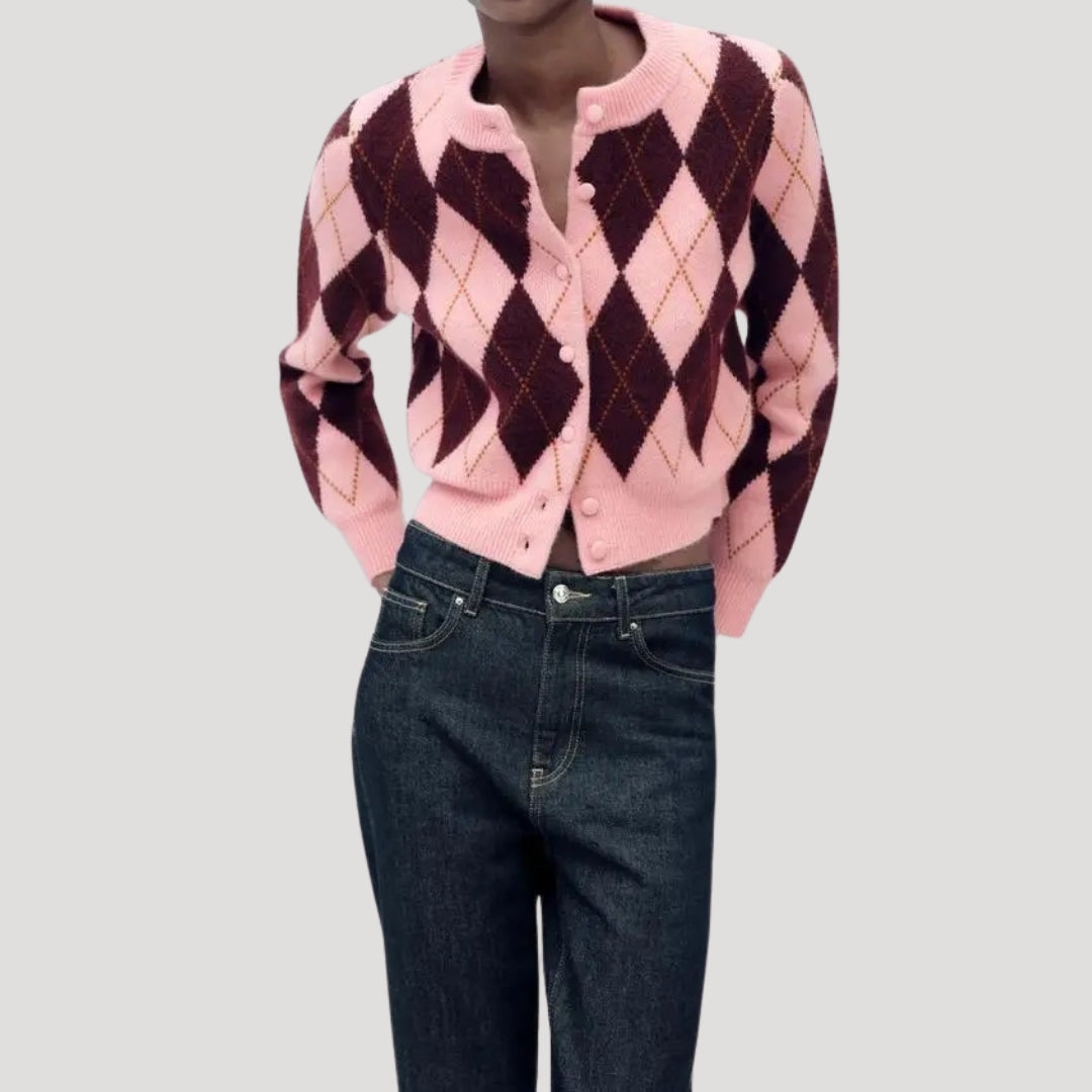 Dam argyle cardigan stickad i rosa för alla tillfällen 6