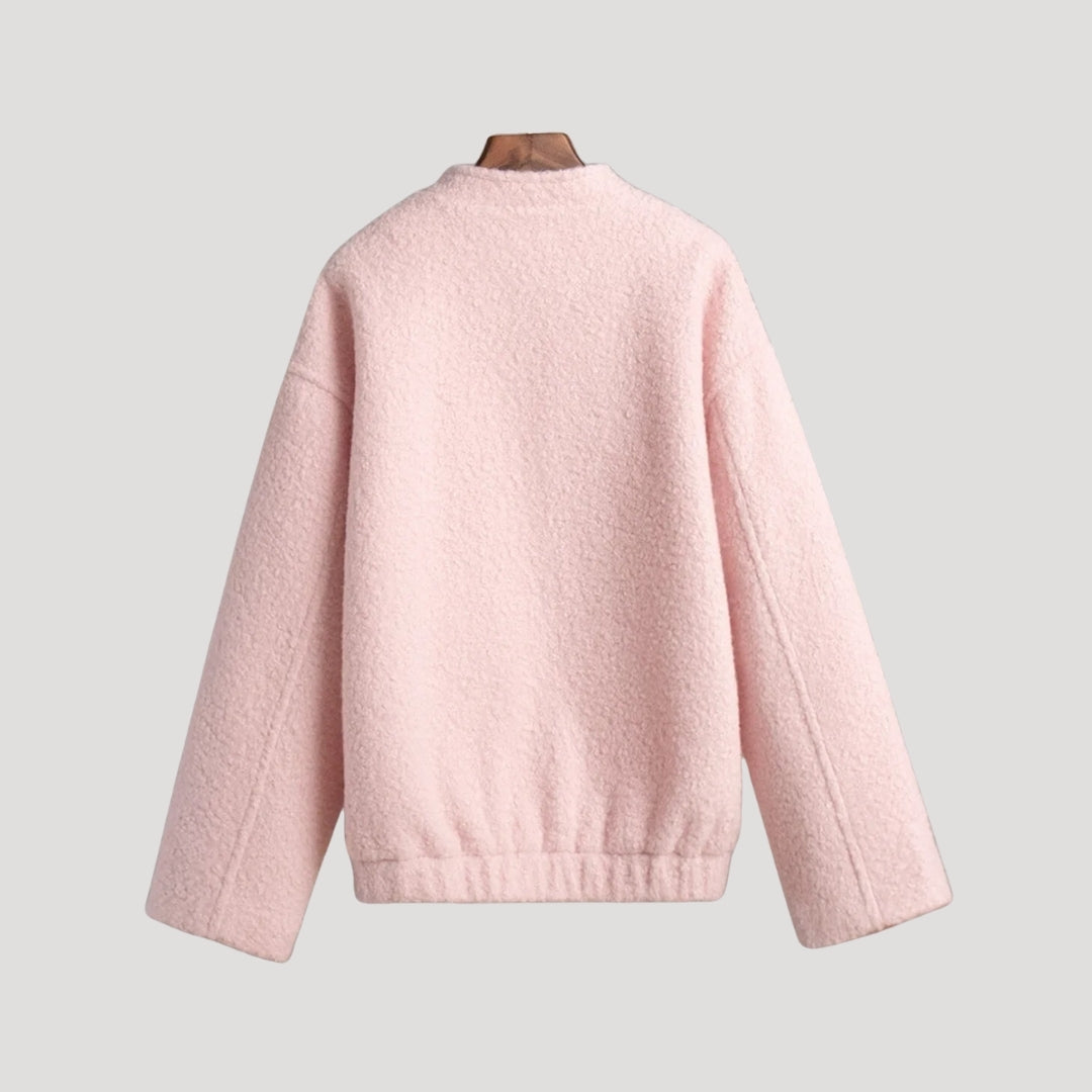 Dam bomberjacka i boucle teddy rosa med dragkedja 3