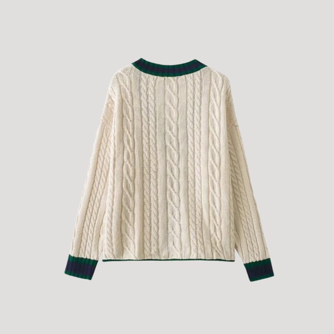 Dam chunky kabelstickad kofta med knäppning för höst och vår 1