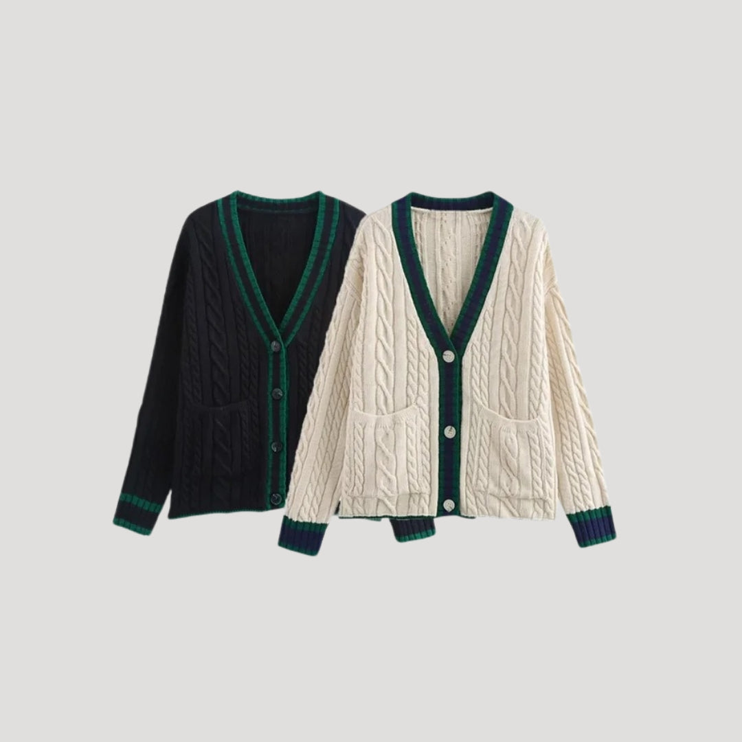 Dam chunky kabelstickad kofta med knäppning för höst och vår 3