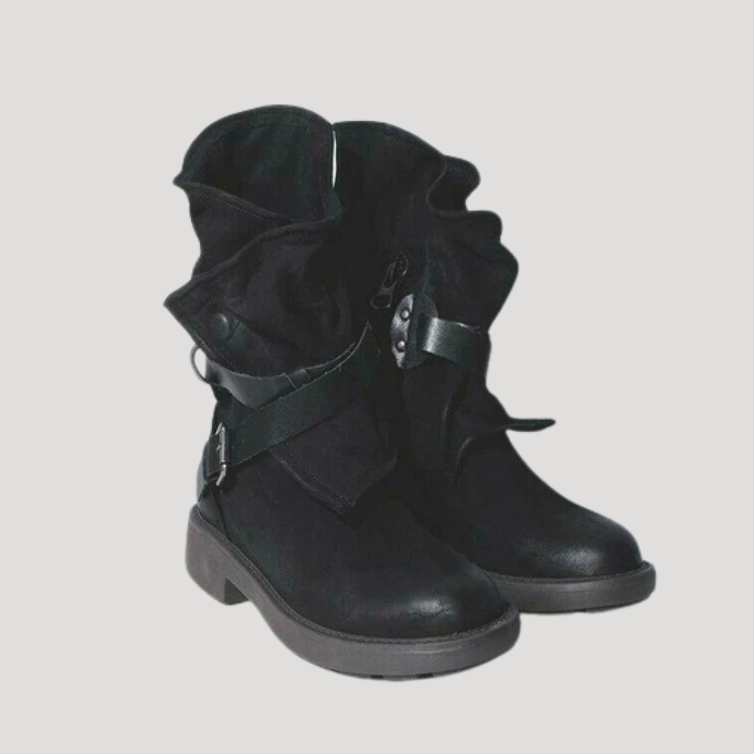 Dam chunky läder vinterstövlar med ankelhöjd och justerbar rem 3