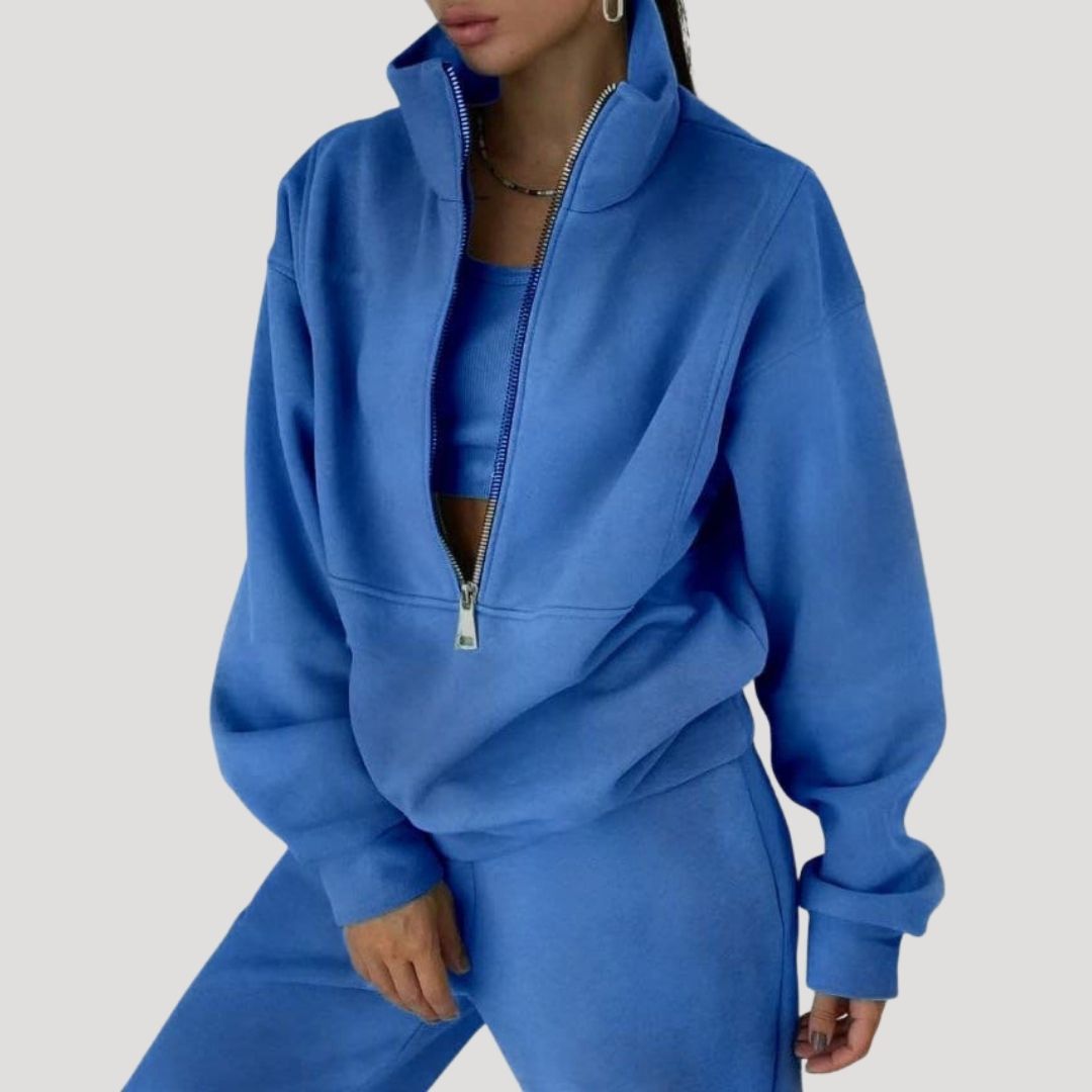 Dam fleece halv zip vintertröja för kalla dagar 10