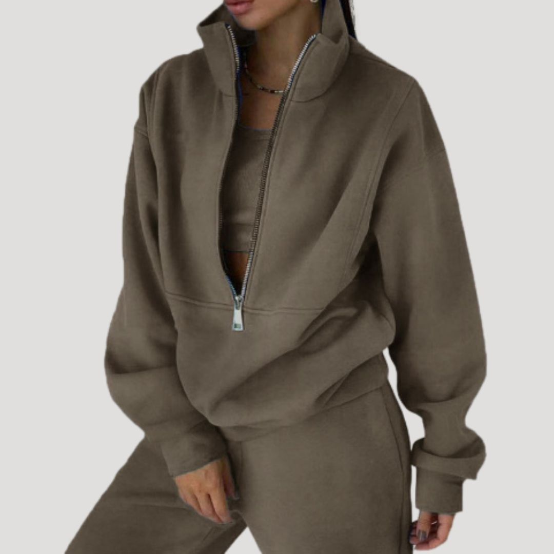 Dam fleece halv zip vintertröja för kalla dagar 2