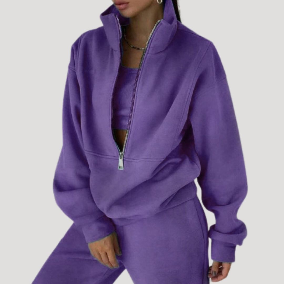 Dam fleece halv zip vintertröja för kalla dagar 3