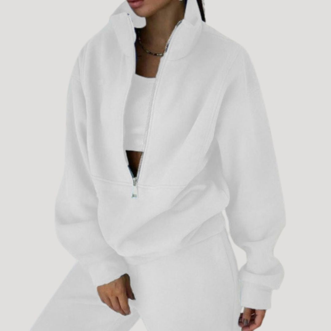 Dam fleece halv zip vintertröja för kalla dagar 5