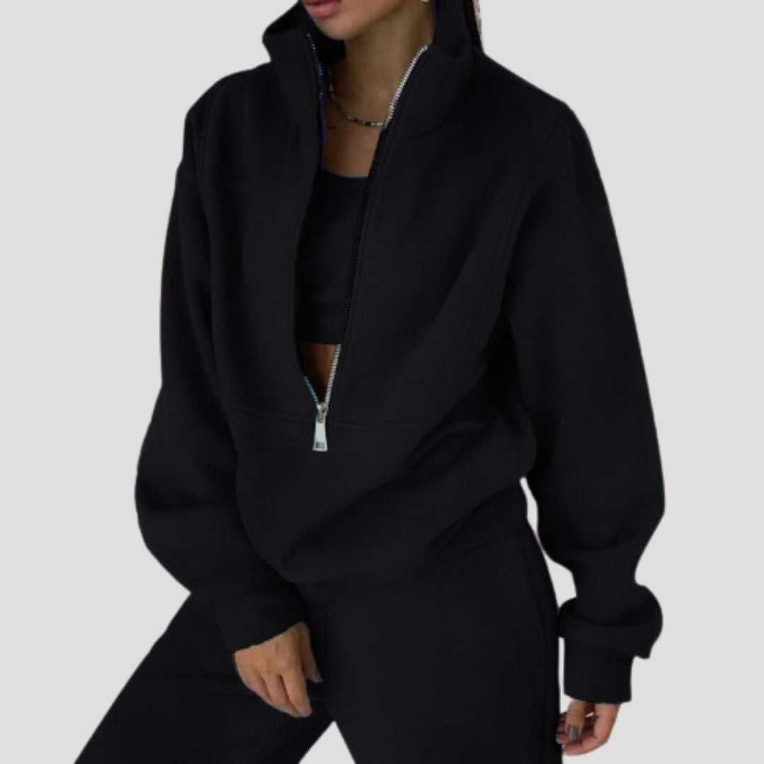 Dam fleece halv zip vintertröja för kalla dagar 6