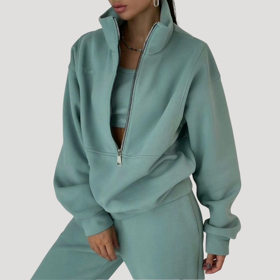 Dam fleece halv zip vintertröja för kalla dagar 7