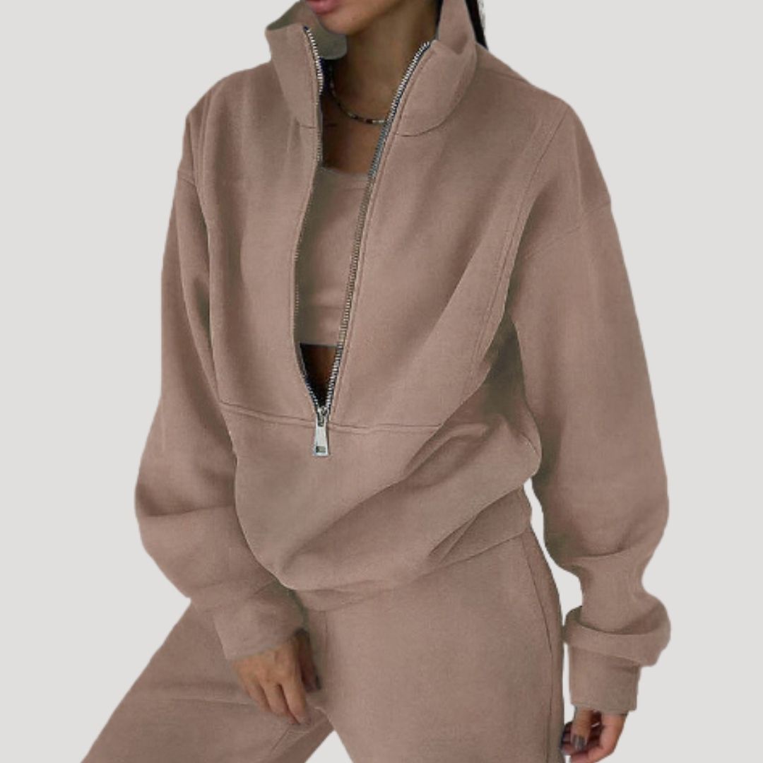 Dam fleece halv zip vintertröja för kalla dagar 8