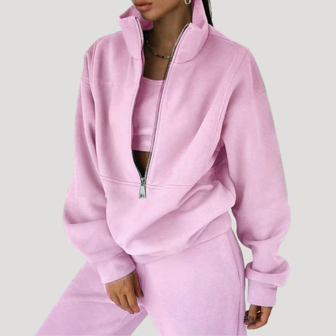 Dam fleece halv zip vintertröja för kalla dagar 9