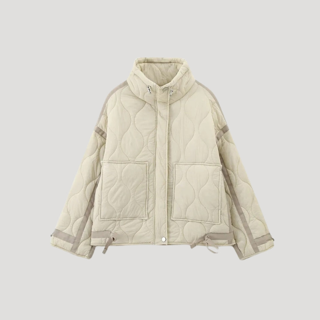 Dam kort puffer vinterjacka med hög hals för kallt väder 0