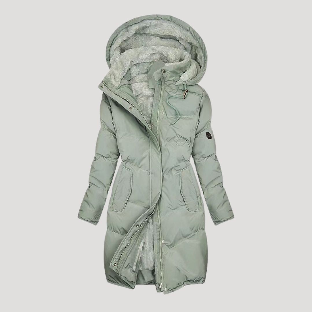 Dam lång vinterrock med huva och faux päls 1