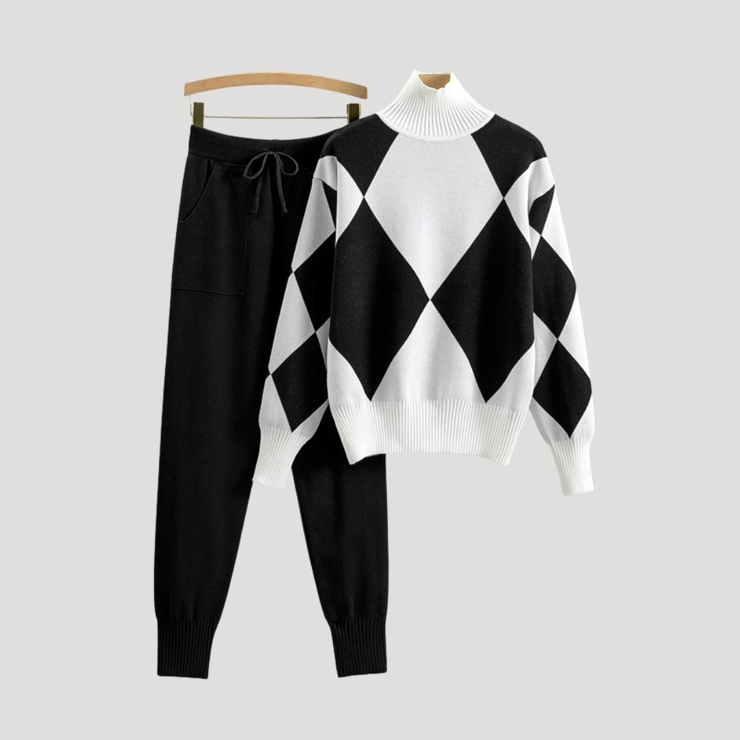 Dam loungewear set stickad argyle för avslappnade dagar 0
