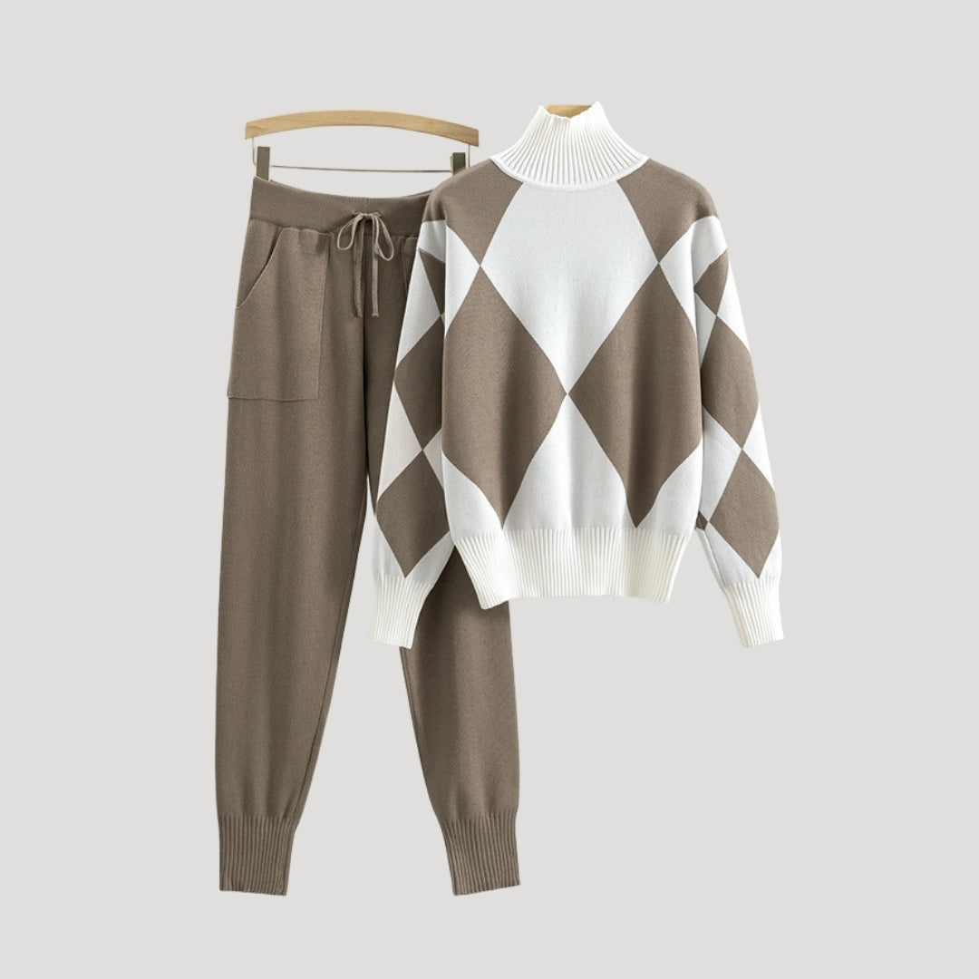 Dam loungewear set stickad argyle för avslappnade dagar 3