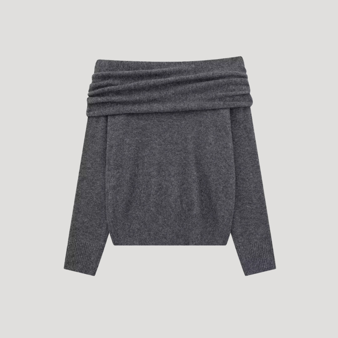 Dam stickad asymmetrisk vintertröja utan axlar 1