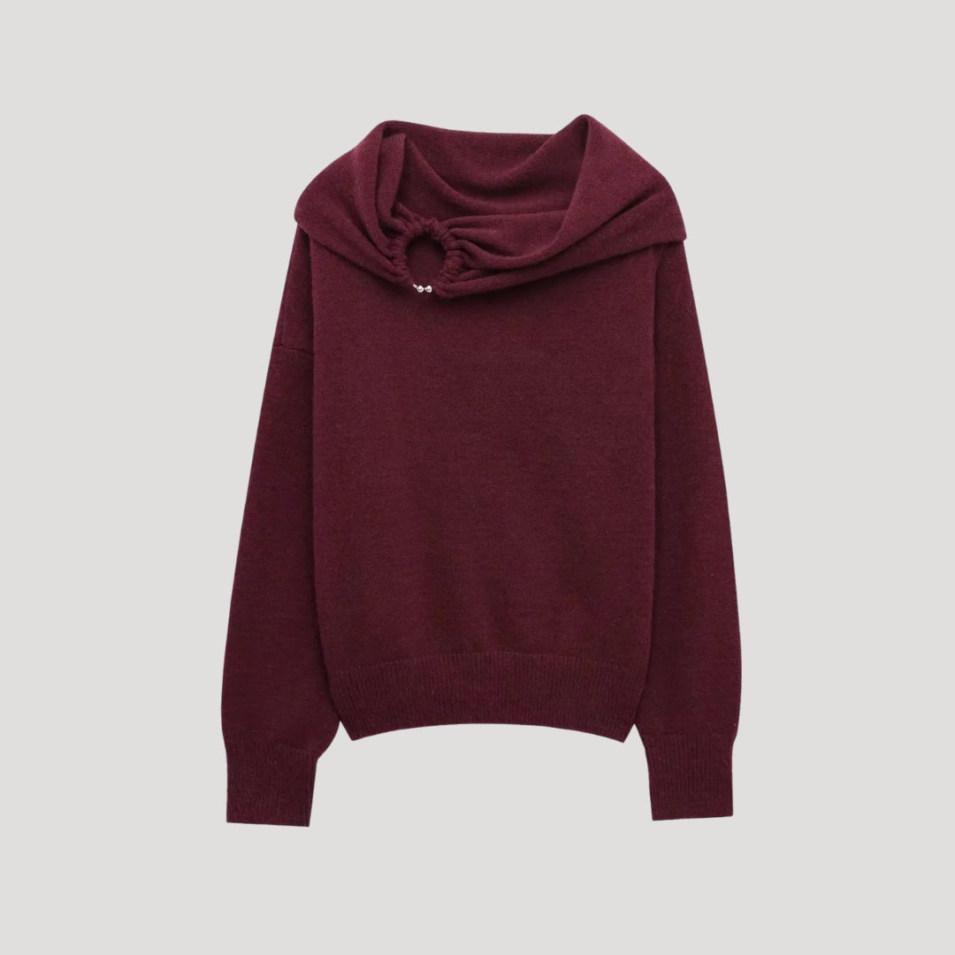 Dam stickad asymmetrisk vintertröja utan axlar 2