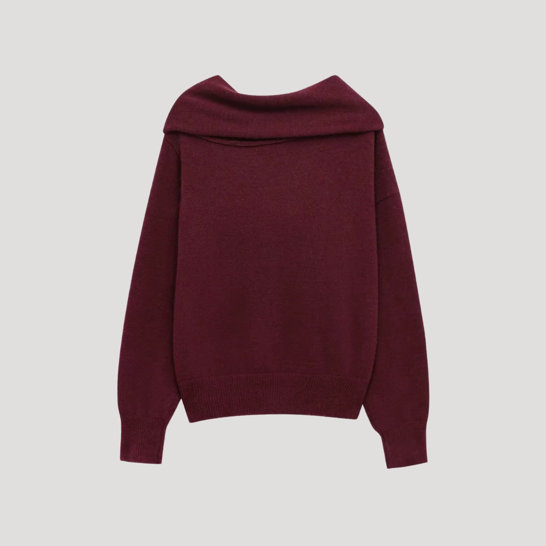 Dam stickad asymmetrisk vintertröja utan axlar 3