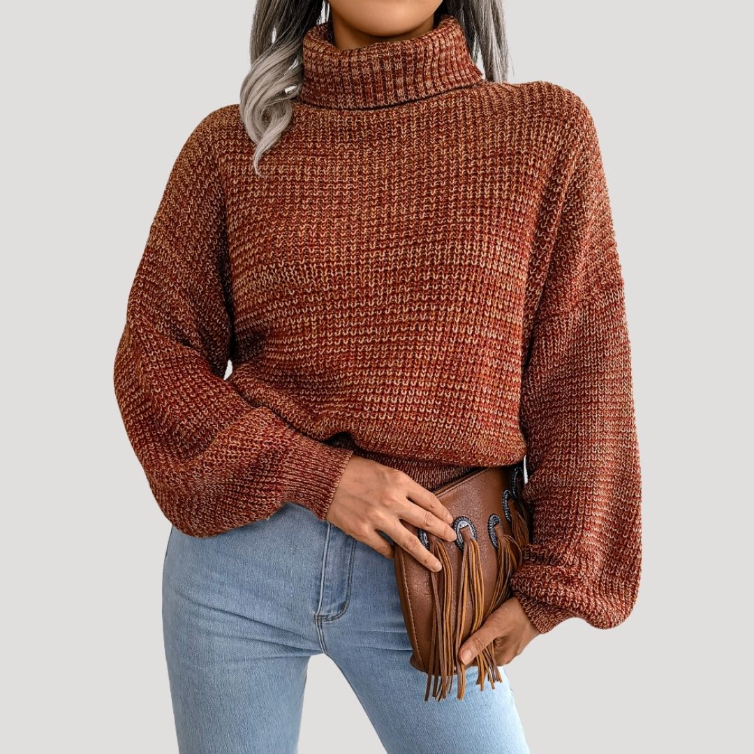 Dam stickad chunky överdimensionerad vintertröja med hög hals 0