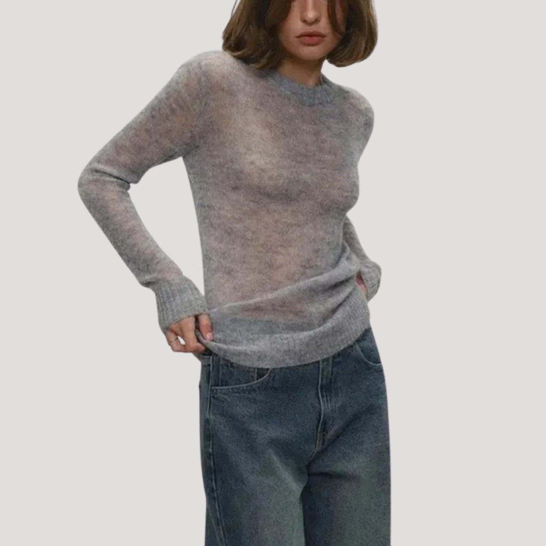 Dam stickad crewneck tröja i ren ull för alla säsonger 4