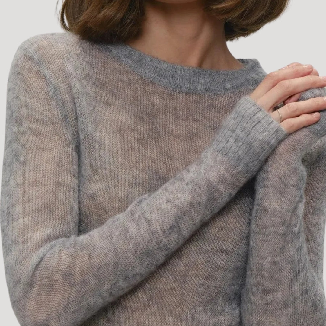 Dam stickad crewneck tröja i ren ull för alla säsonger 5