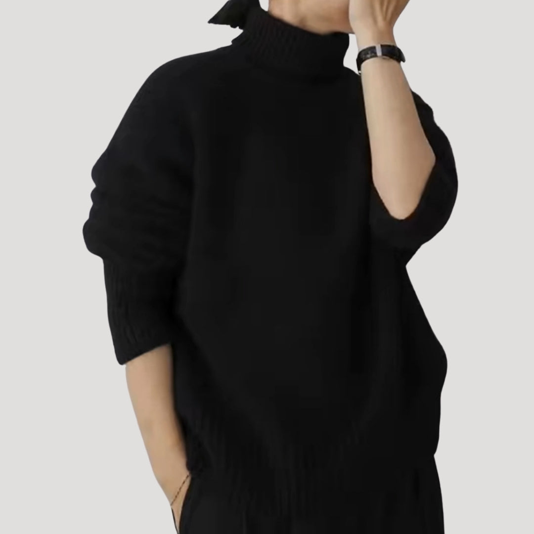 Dam stickad hög krage tröja för kyligt väder 3