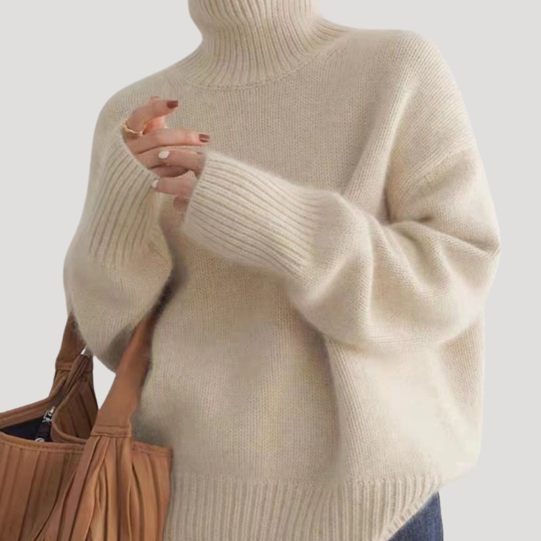 Dam stickad hög krage tröja för kyligt väder 6