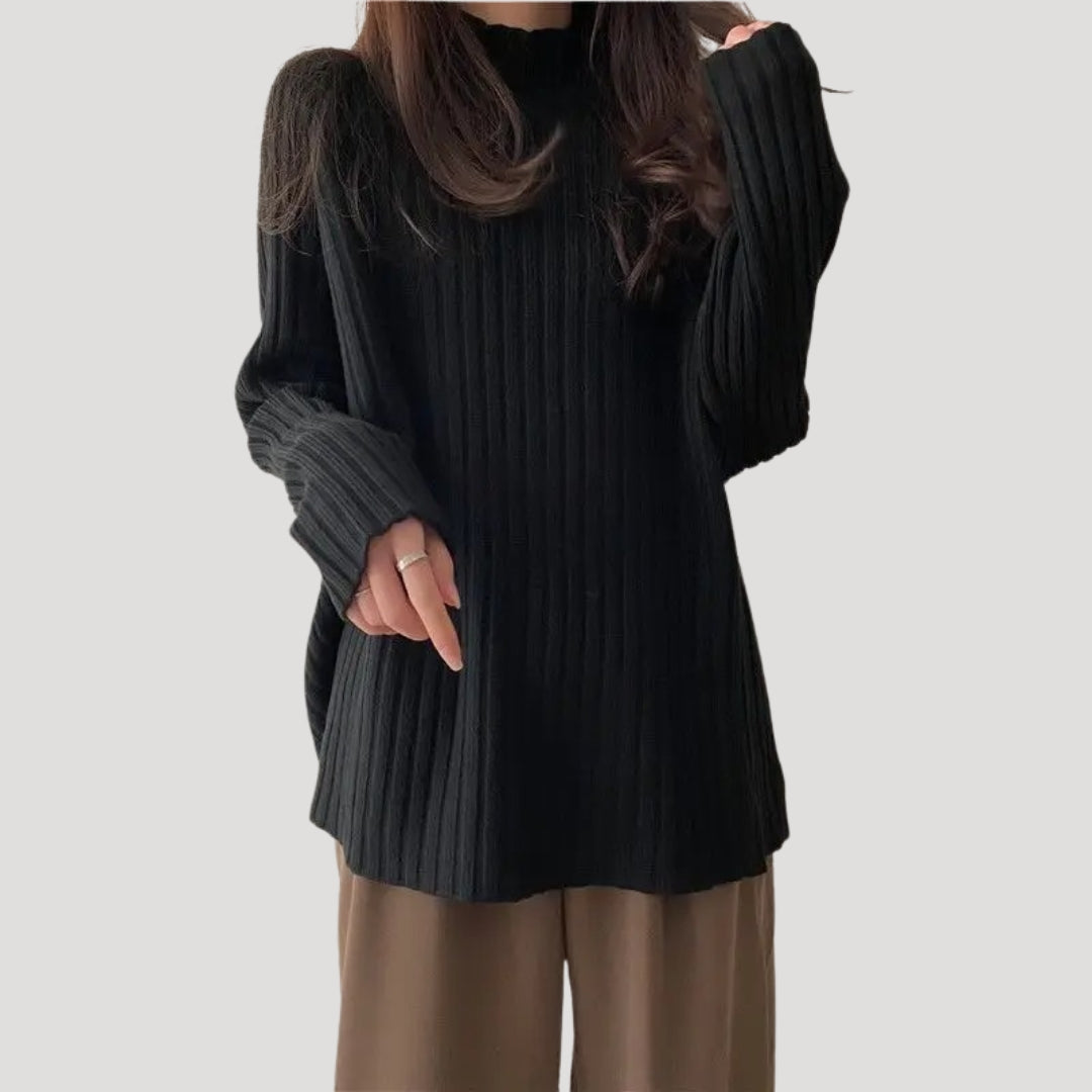 Dam stickad överdimensionerad rullhals vintertröja i mjuk ribb 6