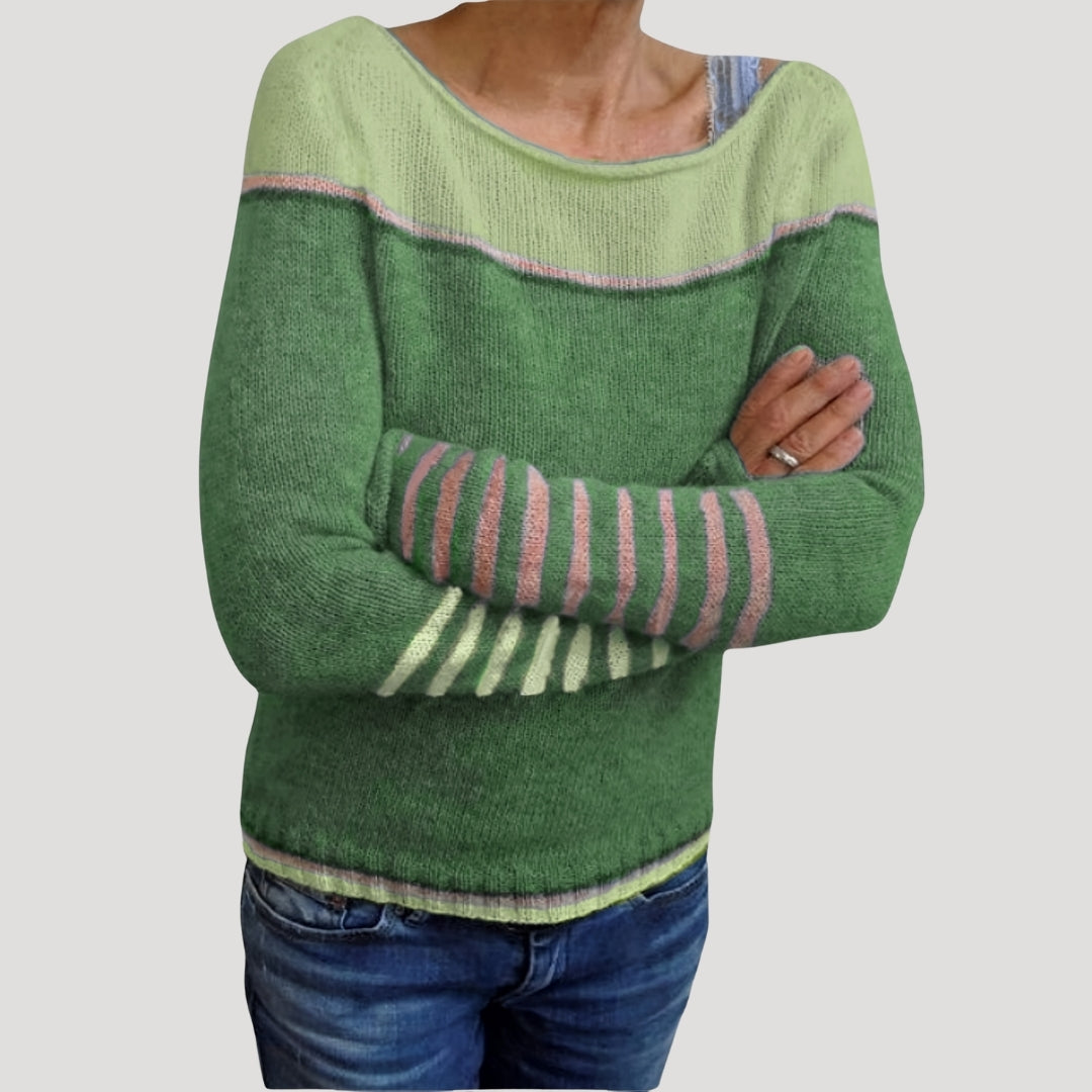 Dam stickad randig tröja lätt casual jumper för vår och sommar 0