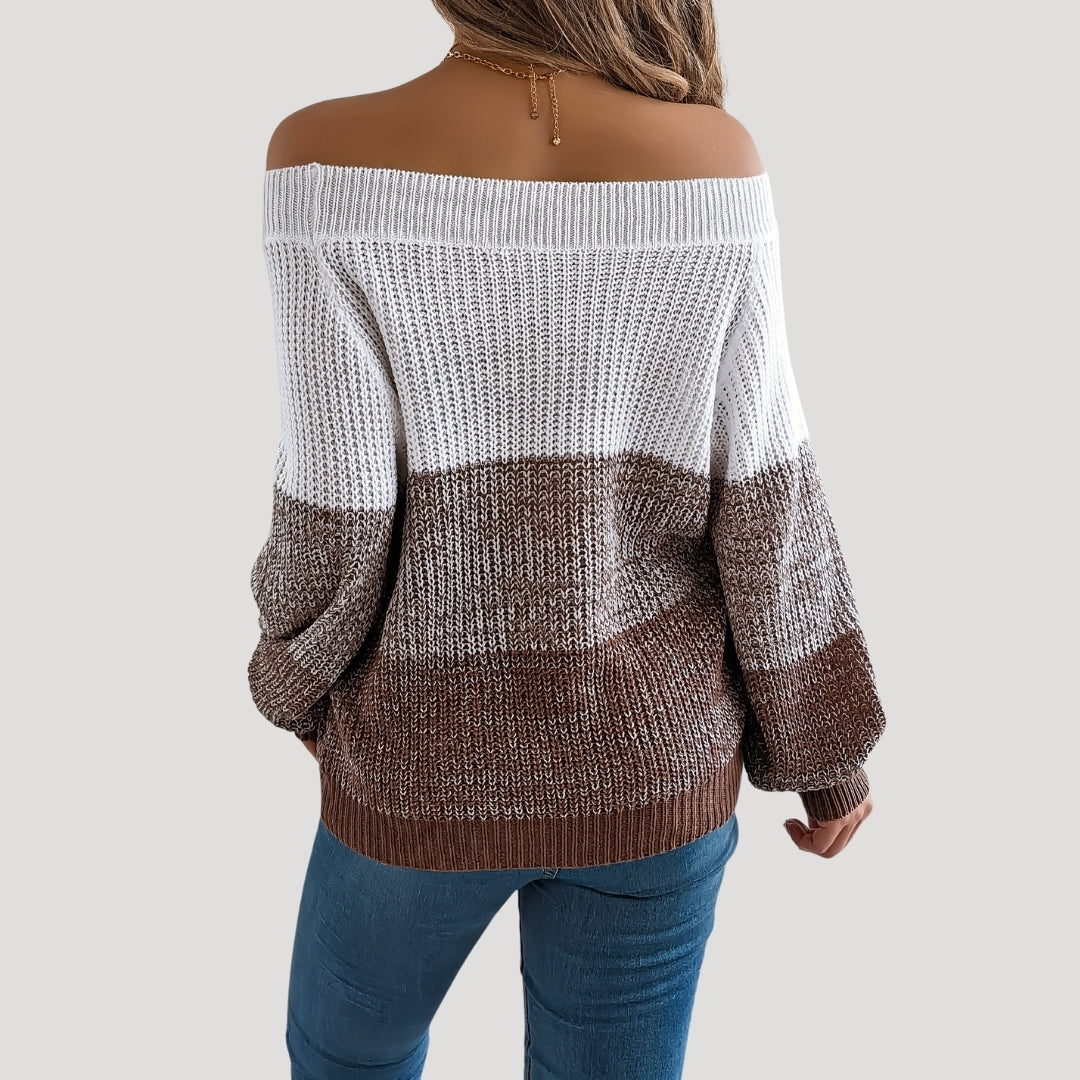 Dam stickad tröja med lång ärm och axelöppning 2