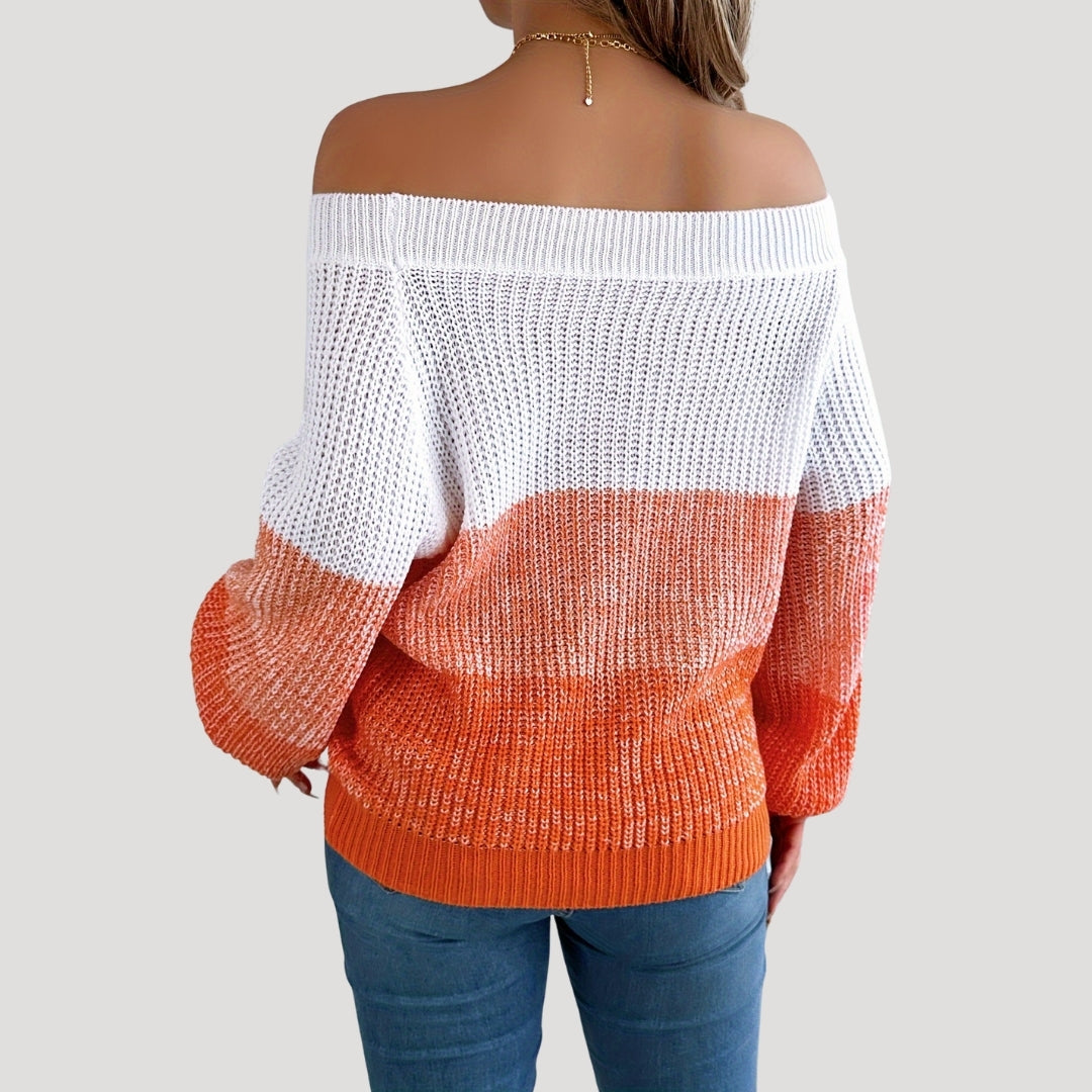 Dam stickad tröja med lång ärm och axelöppning 7