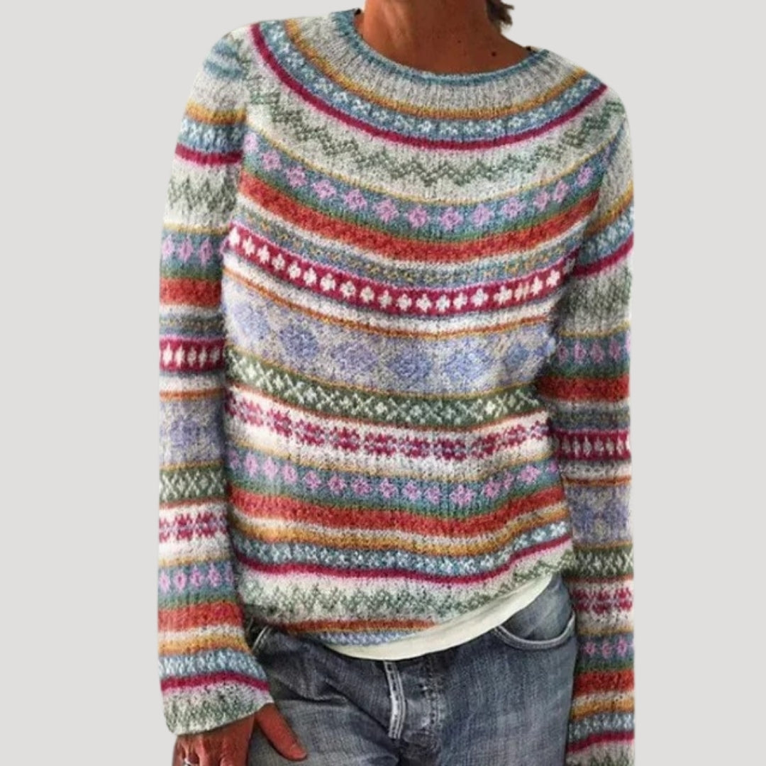 Mönstrad damstickad tröja i varm röd färg. 3