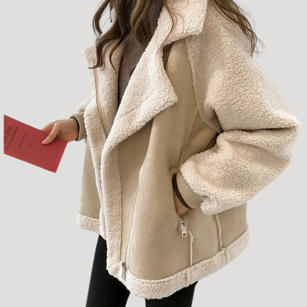 Dam teddy fodrad lång vinterjacka med dragkedja 0