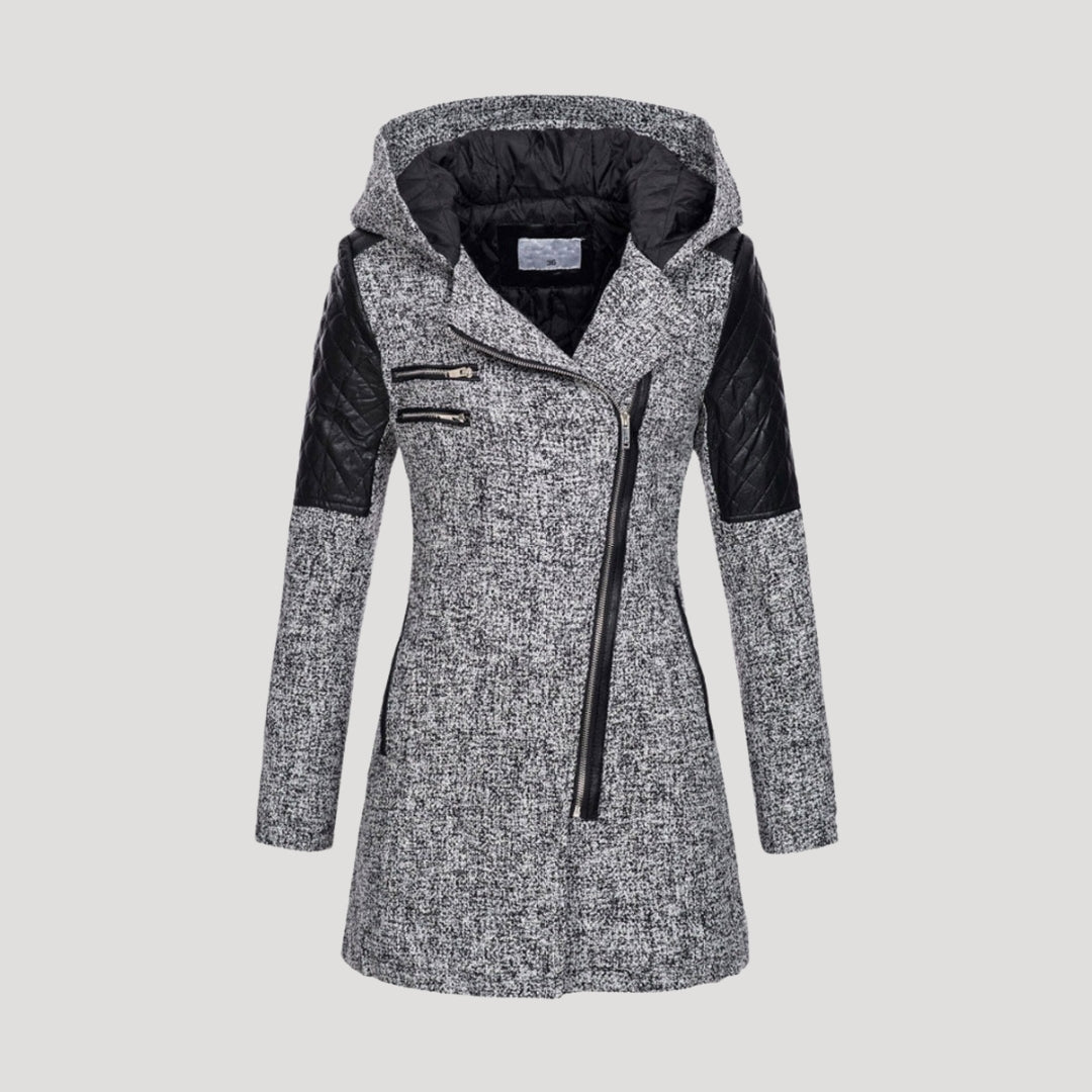 Dam tweed kappa med huva för vintermode 0