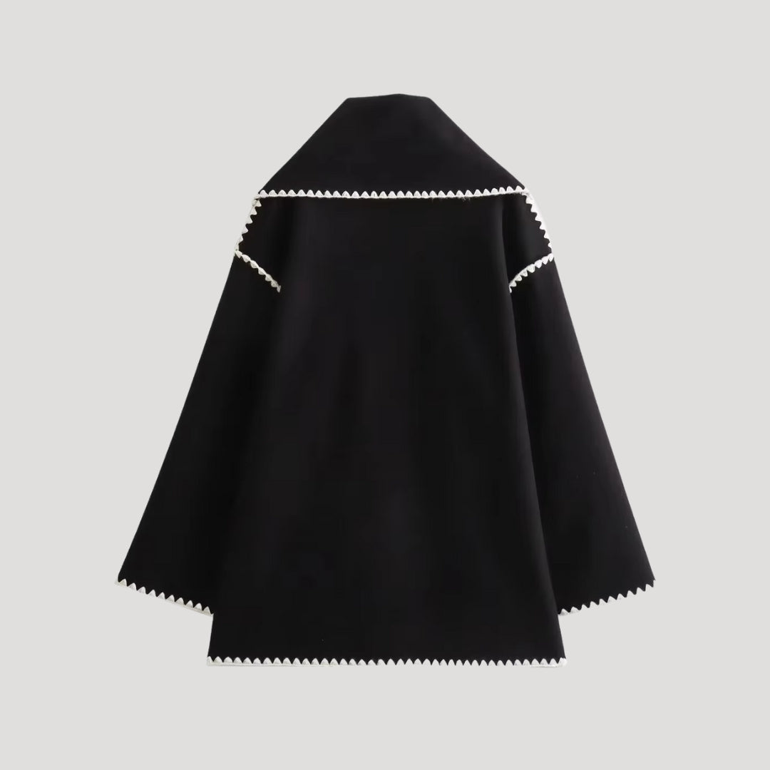 Dam ullblandning vintercape med fransar och halsduk 3