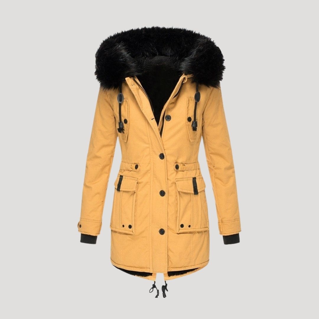 Dam vattentät lång vinterjacka med faux päls huva 2