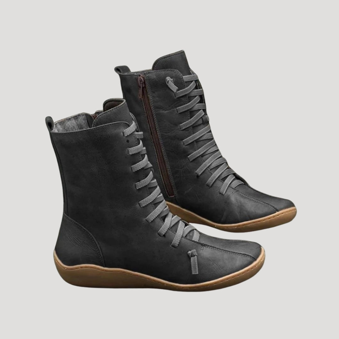 Dam vinterstövlar i läder med snörning och dragkedja 0